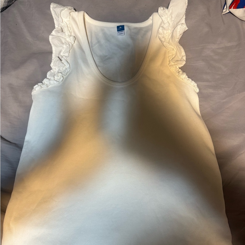 Old Navy White Ruffled Tank Top